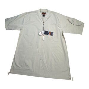 ROYAL BLUE Mens Beige Polyester Zipper Pocket short Sleeve Kaftan Style Shirt XL